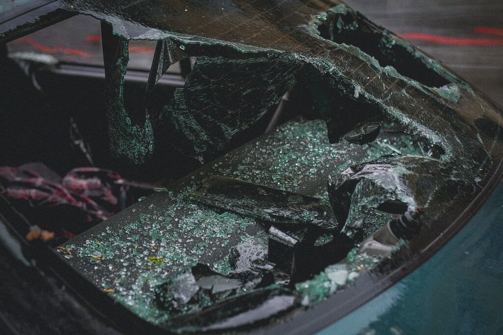 car with smashed windshield